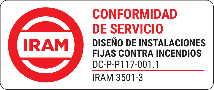 Sello IRAM de Conformidad de Servicio: Diseño de instalaciones fijas contra incendios, norma IRAM 3501-3, licencia DC-P-P117-001.1